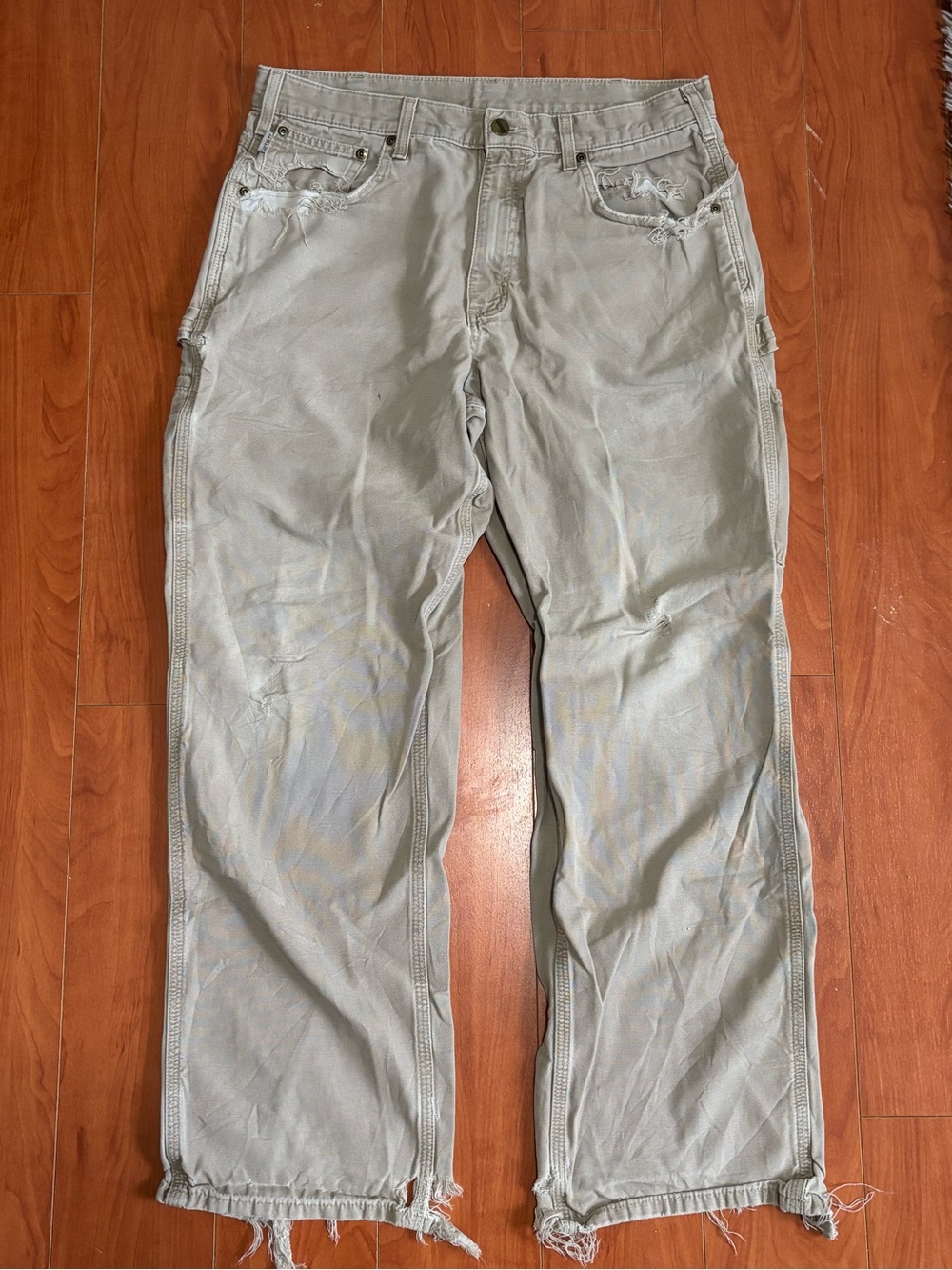 Vintage Grey Carhartt Loose Fit Work Pants 34x32 Distressed